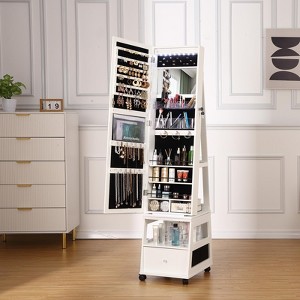 360¡ã Swivel Jewelry Armoire with Full Length Mirror, Jewelry Armoire, Inside Makeup Mirror, Jewelry Organizer, Drawer, 3-Shelfves - 1 of 4