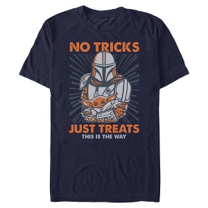 Mens Star Wars: The Mandalorian Grogu and Din Djarin No Tricks Just Treats T Shirt - 1 of 4