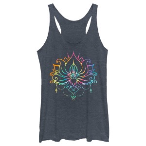 Women's Lost Gods Rainbow Lotus Flower Racerback Tank Top - 1 of 4