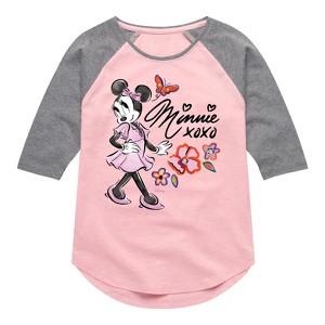 Girls' - Disney - Minnie Mouse Shirt Tail Raglan Graphic T-shirt - 1 of 4