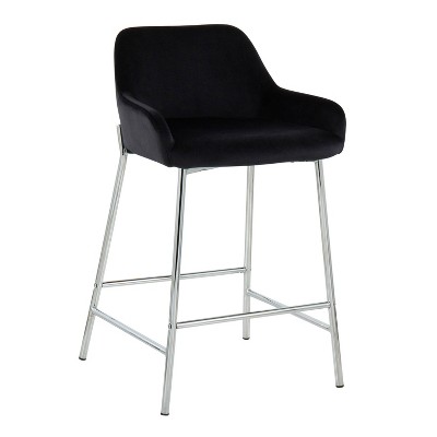 Black Velvet and Chrome Modern Counter Stools, Set of 2