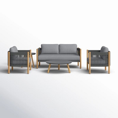 Contemporary Outdoor Sectional Group with Round Table & Wood Base Furniture