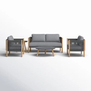 Contemporary Outdoor Sectional Group with Round Table & Wood Base Furniture - 1 of 4