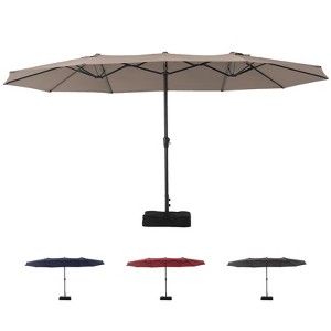 15ft Large Crank Outdoor Double-Sided Rectangular Umbrella for Pool, Garden, Patio, Lawn, Market with Base - 1 of 4