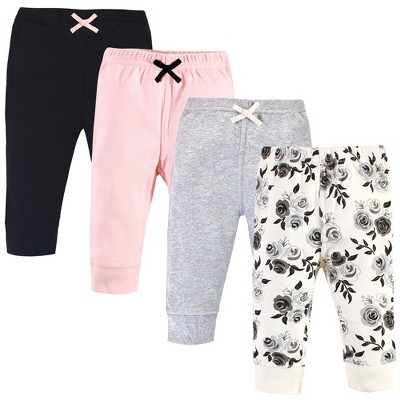 Image of Touched by Nature Baby and Toddler Girl Organic Cotton Pants 4pk, Black Floral, 2 Toddler