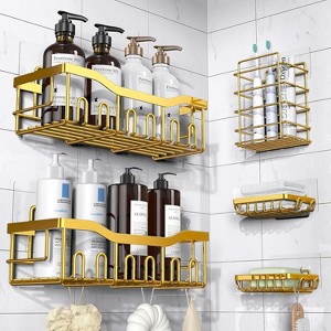 Attop Mirror Gold 5-Pack Rust-Resistant Stainless Steel Large Capacity Shower Shelf - No Drilling or Gluing Required Bathroom Storage Rack - 1 of 4