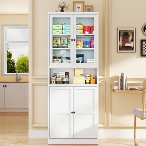 Munora 72" Farmhouse Pantry Cabinet with Glass Doors - Adjustable Storage Organizer for Kitchen, Laundry Room & Office (White) - 1 of 4