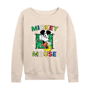 Women's - Disney - Mickey Mouse Scribble Lightweight French Terry Wide Neck Long Sleeve Shirt - 1 of 4