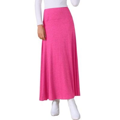 INSPIRE CHIC Women's High Waisted Solid Stretch Comfy Stylish Flowy Flare Casual Maxi Skirts