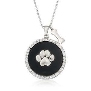 Ross-Simons Black Onyx and 0.71 ct. t.w. White Topaz Dog Paw Pendant Necklace in Sterling Silver - 1 of 3