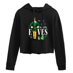 Women's - ELF - Christmas Raised By Elves Cropped Graphic Hoodie - 1 of 3