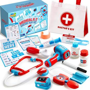 Play-Act Kids Doctor Kit,16-Piece Pretend Play Medical Kit with Bag,Doctor Role Play Set,Realistic Toy Stethoscope,Record Cards,for Toddlers Ages 3+
