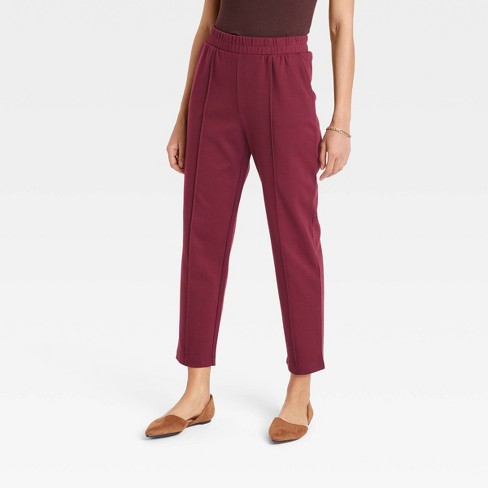 Women's High-Rise Regular Fit Tapered Ankle Knit Pants - A New Day™  Burgundy L