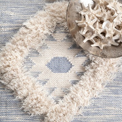 Savannah Moroccan Tasseled 6' Square Blue Wool Area Rug
