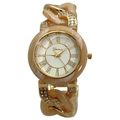 Olivia Pratt Gold and Rhinestones Chain Tortoise Strap Women Watch