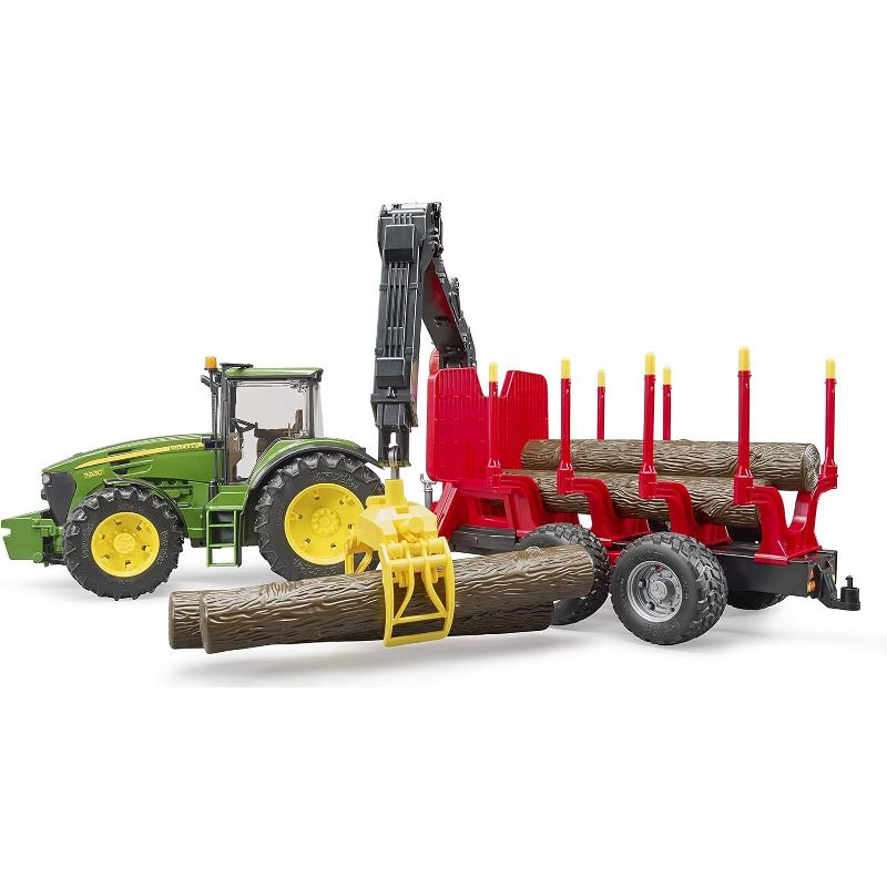 Bruder John Deere 7930 Forestry and Farm Tractor with Logging Trailer, Articulated Crane Arm and 4 Tree Trunks, 3 of 5