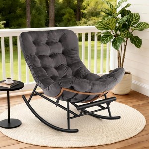 Oversized Rattan Rocking Chair, Extendable Footrest, Durable Metal ...