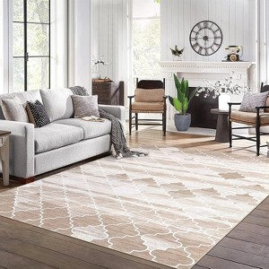 Geometric Runner Rug, Washable Low Pile Carpet with Non-Slip Backing, Stain Resistant Floor Cover for Hallway Kitchen - 1 of 4