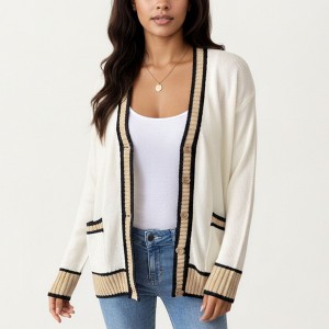 Anna-Kaci Women's Long Sleeve Button Front Cardigan Top with Contrast Ribbed Trim and Relaxed Fit Open Front Silhouette - 1 of 4