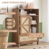Rattan Storage Cabinet with 4 Drawers & Sliding Door, Buffet Sideboard Cabinet, Brown Rattan - 3 of 4