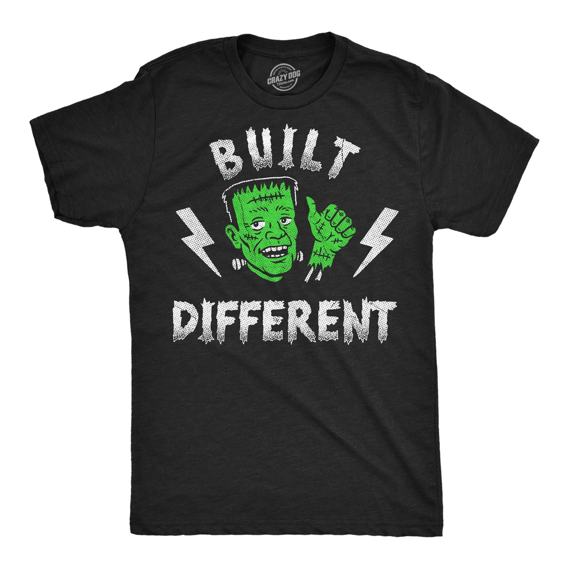 Mens Funny T Shirts Built Different Sarcastic Frankenstein Graphic Novelty Halloween Tee For Men - Crazy Dog Men's T Shirt For Halloween Season