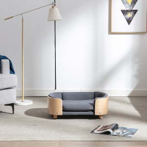 Sapphtopaz Velvet Elevated Dog Bed with Wood legs & Bent Wood Back Pet Sofa with Removable Foam Soft Cushion Dog Supplies - 1 of 4