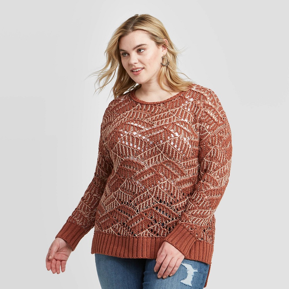 Women's Plus Size Crewneck Open Stitch Tunic Sweater - Universal Thread Brown 2X, Women's, Size: 2XL was $30.0 now $21.0 (30.0% off)
