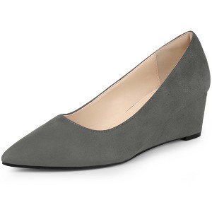 Allegra K Women's Pointy Toe Slip on Wedge Heel Pumps - 1 of 4