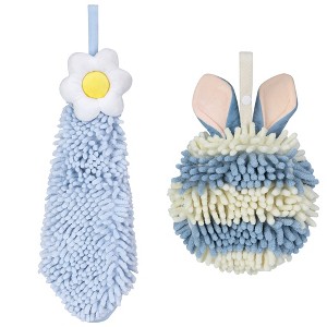 REGALWOVEN 2 Packs Soft Absorbent Flower and Rabbit Shape Decorative Chenille Hand Towel for Bathroom 6" x 15"/7" x 7" - 1 of 4