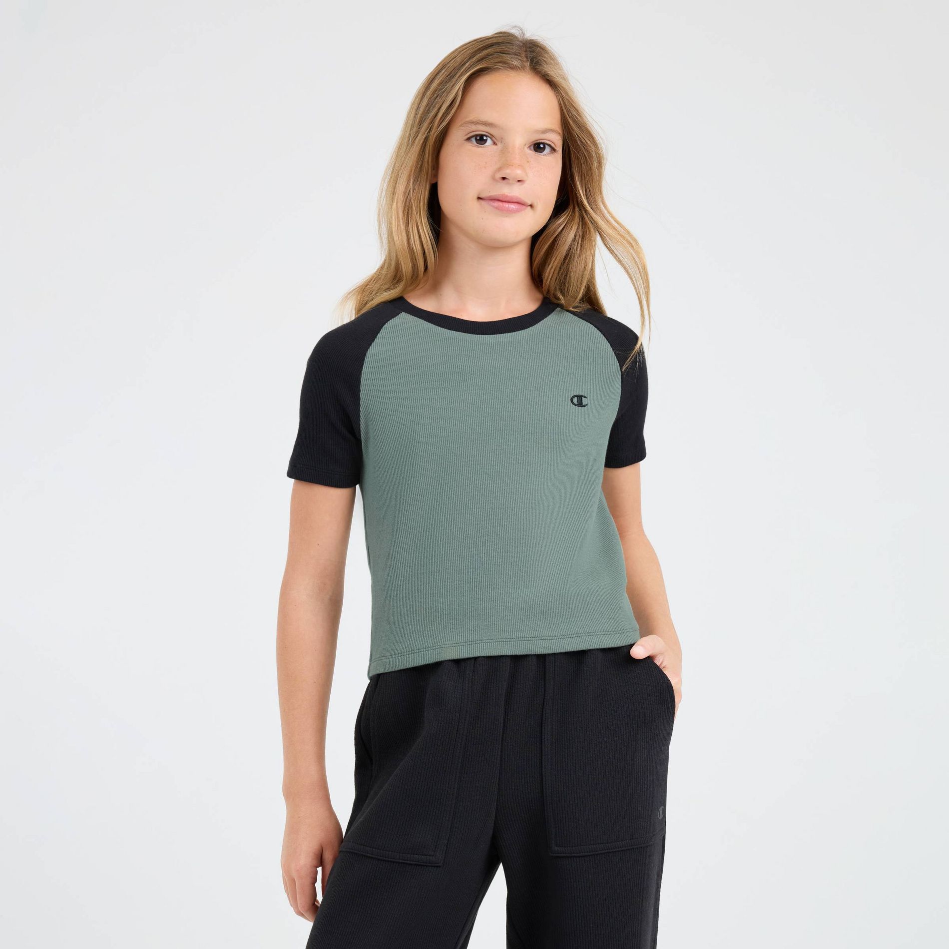 Champion Girls' Ribbed Raglan Sleeve T-Shirt