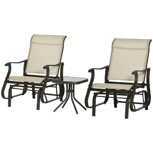 3-Piece Outdoor Gliders Set Bistro Set with Steel Frame, Tempered Glass Top Table for Patio, Garden, Lawn - 1 of 4