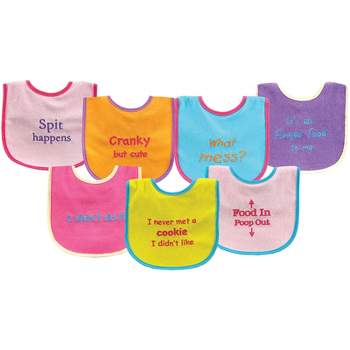 Luvable Friends Baby Girl Cotton Terry Drooler Bibs with PEVA Back 7pk, Pink Food, One Size