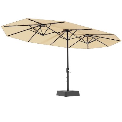 15 Ft Large Patio Umbrella with Solar Lights, Outdoor Double-Sided Rectangle Umbrella with Base, Outdoor Umbrella for Backyard, Pool, Patio