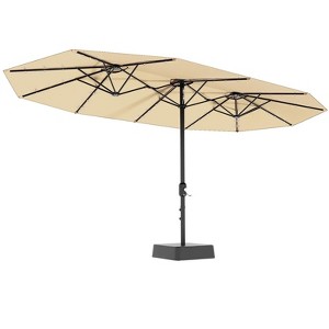 15 Ft Large Patio Umbrella with Solar Lights, Outdoor Double-Sided Rectangle Umbrella with Base, Outdoor Umbrella for Backyard, Pool, Patio - 1 of 4