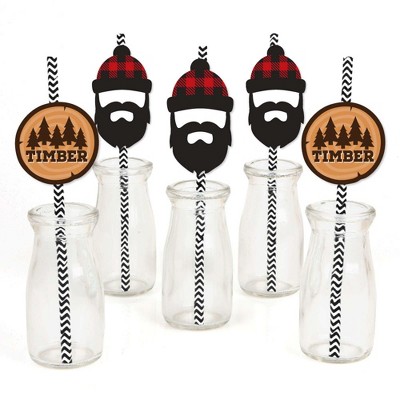 Big Dot of Happiness Lumberjack - Channel the Flannel - Paper Straw Decor - Buffalo Plaid Party Striped Decorative Straws - Set of 24