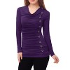 Allegra K Women's Cowl Neck Long Sleeves Buttons Decor Solid Ruched Top - 3 of 4