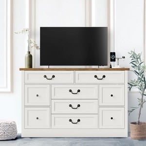 Black  Farmhouse 9 Drawer Engineered Wood Dresser with Built In Charging Station and Anti Tip Device Black - 1 of 4