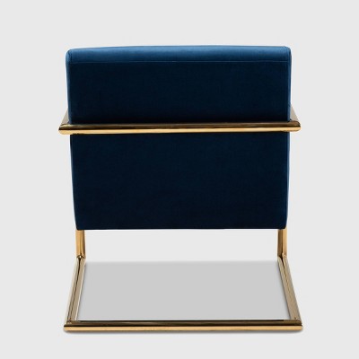 Mira 28" Navy Blue Velvet and Gold Metal Accent Chair