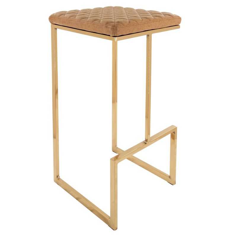 LeisureMod Quincy Leather Bar Stool with Gold Metal Frame, 1 of 9