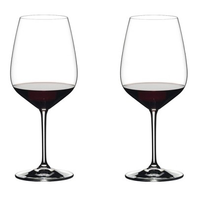 Riedel 28.22 Ounce Extreme Cabernet Clear Crystal Red Wine Glass Set for Full Bodied Complex Red Wines with Angular Bowl, (2 Pack)