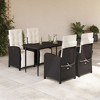 vidaXL 5-Piece Poly Rattan Patio Dining Set - Black Outdoor Furniture with Adjustable Recliner Chairs, Cream White Cushions, Glass Tabletop - 2 of 4