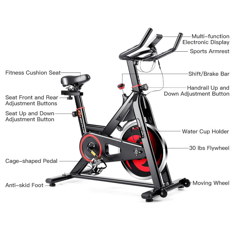 Stationary Exercise Magnetic Cycling Bike 30Lbs Flywheel Home Gym Cardio Workout, 5 of 11