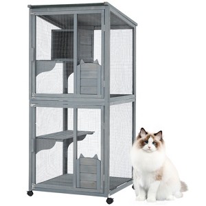 Garvee Large 3-Tier Outdoor Cat House, Catio with Waterproof Cover and Sunshine Panel Roof, Catio for Cats Outdoor Patio with Resting Boxes & Wheels - 1 of 4