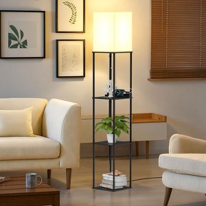 Napei 62-in Shelf Floor Lamp with Fabric Shade & 2 USB-Black - 1 of 4