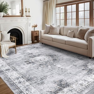 5 x 7 Machine Washable Area Rug with Non-Slip Backing Medallion Accent Foldable Distressed Low Pile Throw Rug Stain-Resistant Floor Cover for Bedroom - 1 of 4