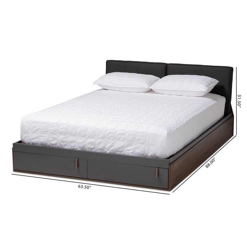 Queen Rikke Two-Tone Wood Platform Storage Bed with Upholstered Headboard Gray - Baxton Studio, 5 of 12