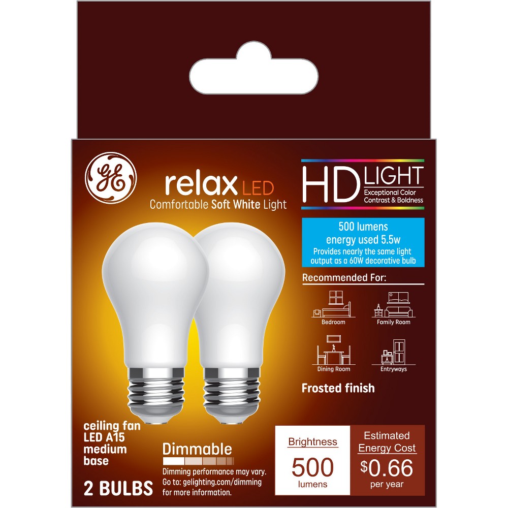 Photos - Light Bulb GE 2pk 60W Relax A15 LED Ceiling Fan  Soft White Frosted