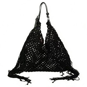 Alilang Woven Crochet Shoulder Bag with Fringe Detail Slouchy Hobo