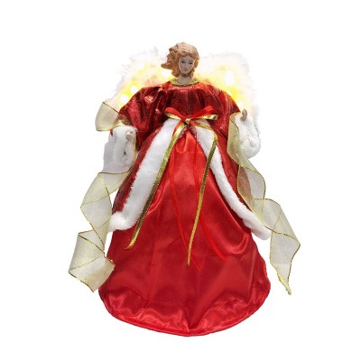 Season's Designs 14" Red Angel Christmas Tree Topper with Lighted Wings Indoor Use, Plastic, Warm White Light Feature
