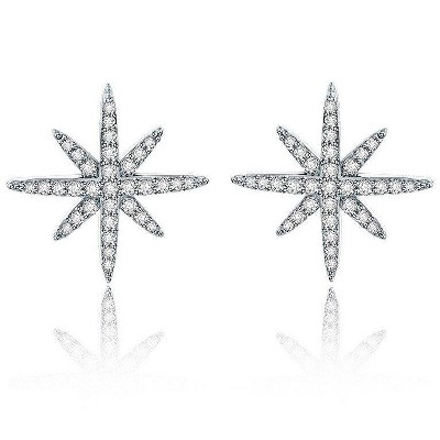 Hollywood Sensation Star Stud Earrings Cubic Zirconia .75 Inches Gold